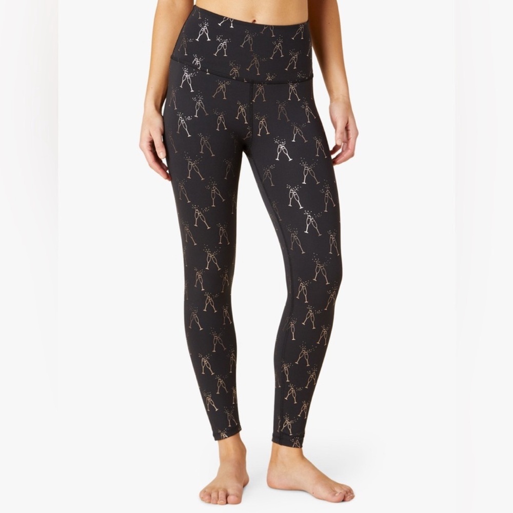 Beyond Yoga PowerShine High Waisted Midi Legging Champagne Cheers Print Size L